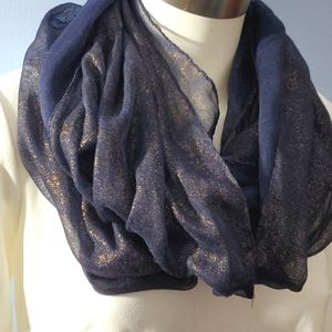 Navy Blue/Gold Metallic Scarf
